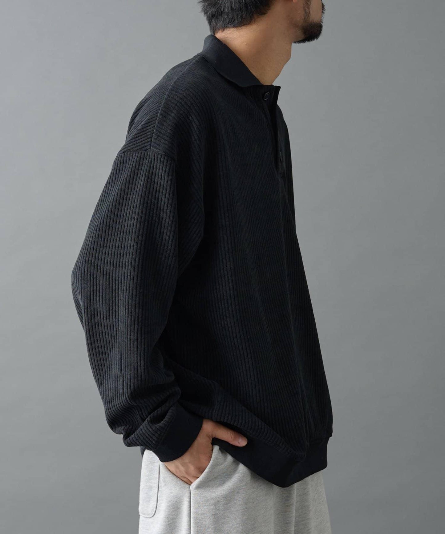 燈芯絨剪裁長袖POLO衫