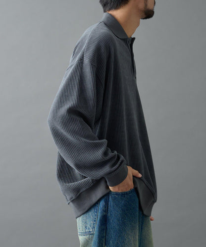 燈芯絨剪裁長袖POLO衫