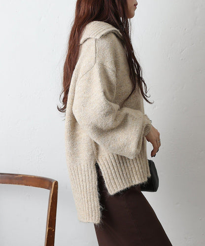 羊駝絨感半拉鍊套頭衫