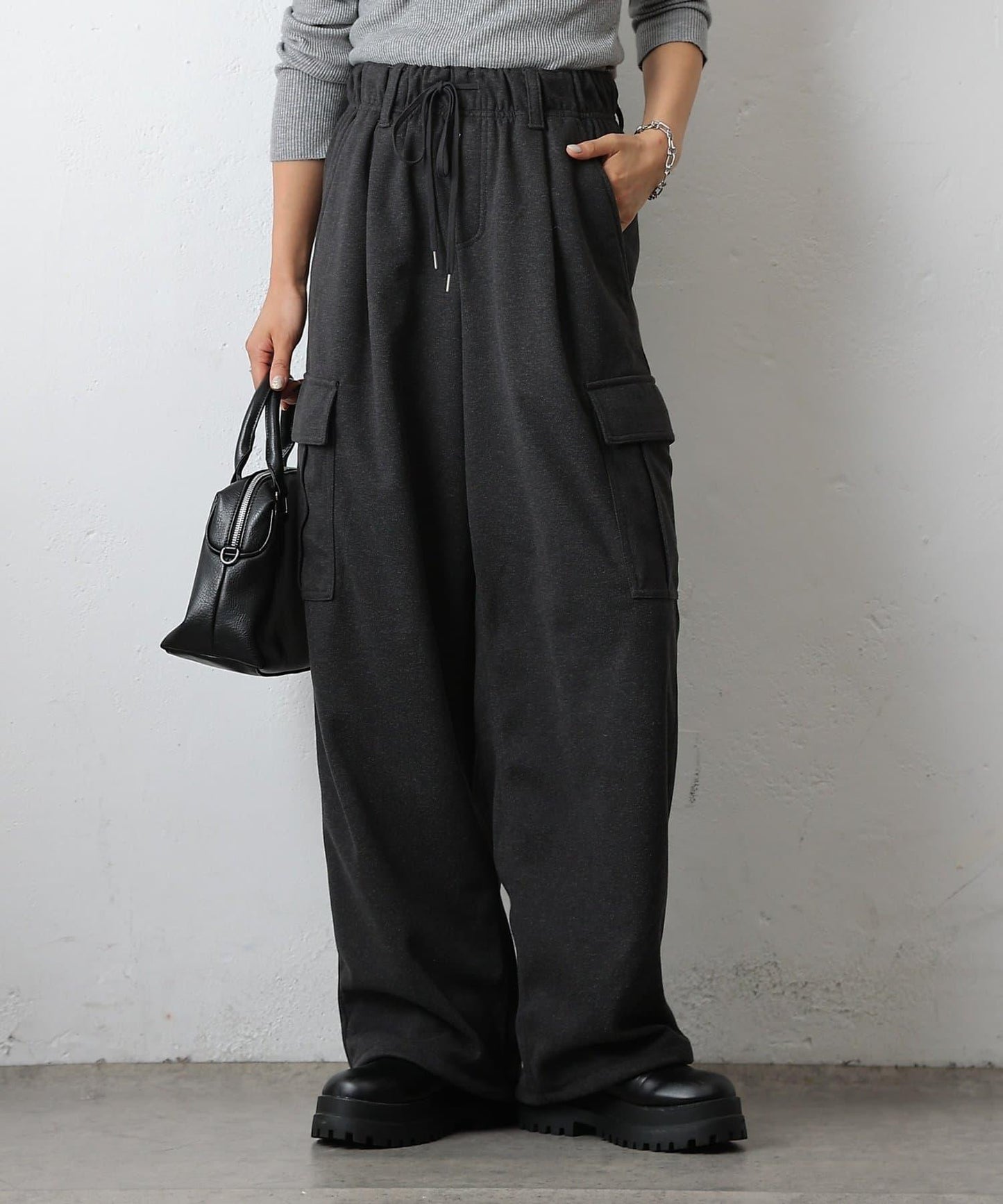 羊毛感針織工裝褲