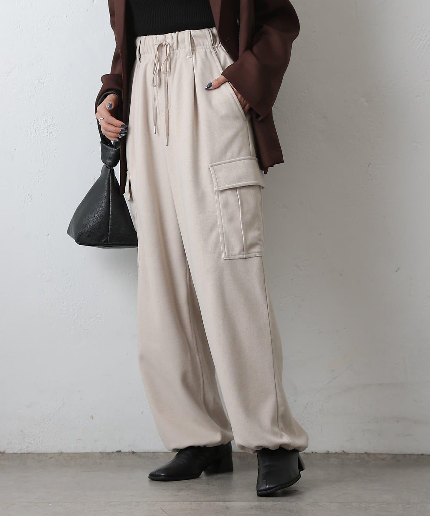 羊毛感針織工裝褲