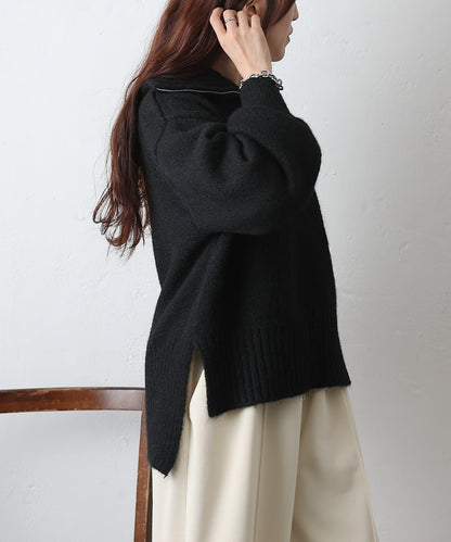 羊駝絨感半拉鍊套頭衫