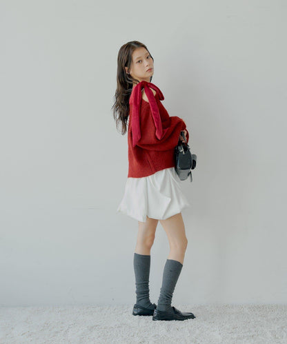 【復刻】天鵝絨蝴蝶結單肩寬鬆針織衫