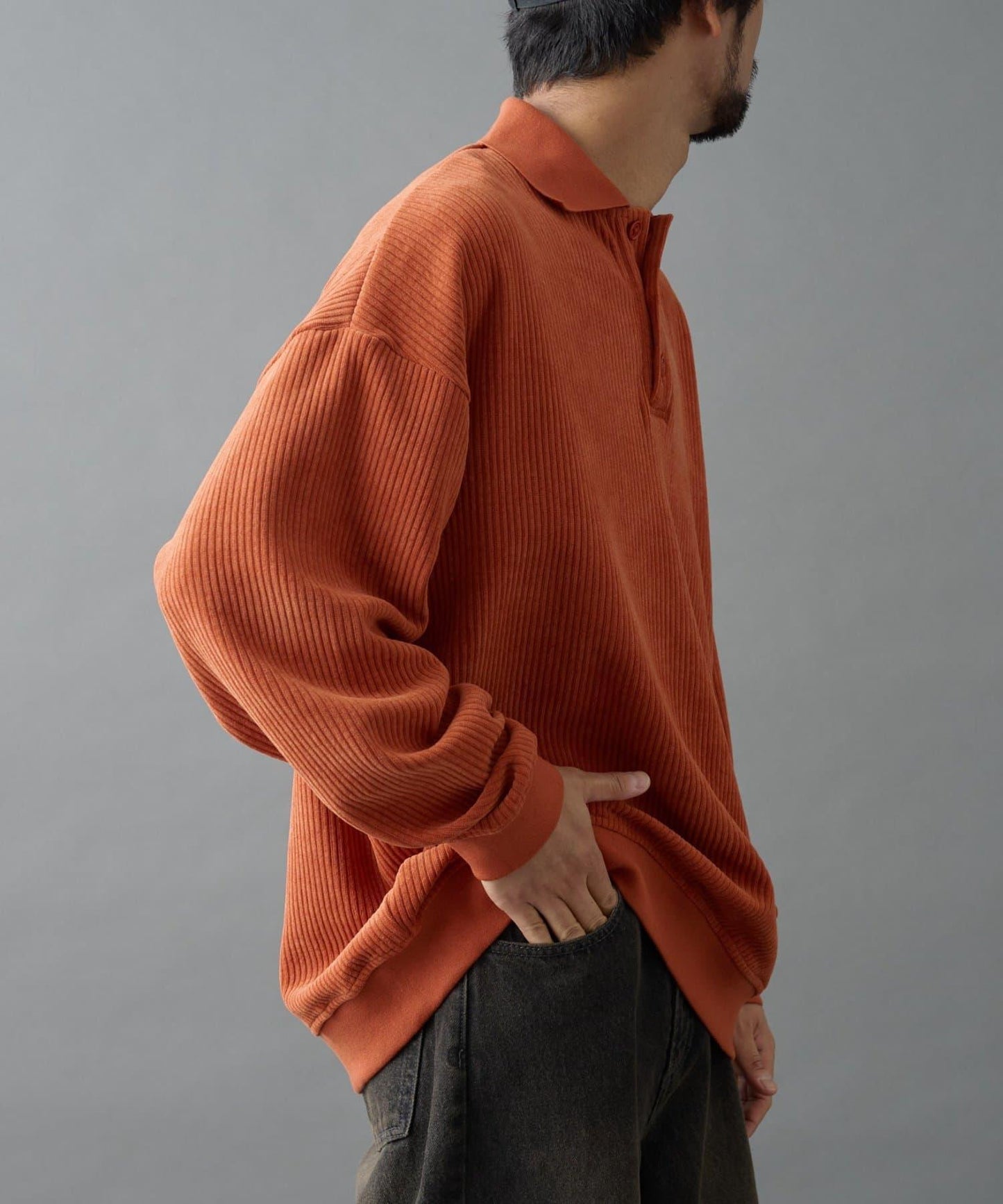 燈芯絨剪裁長袖POLO衫