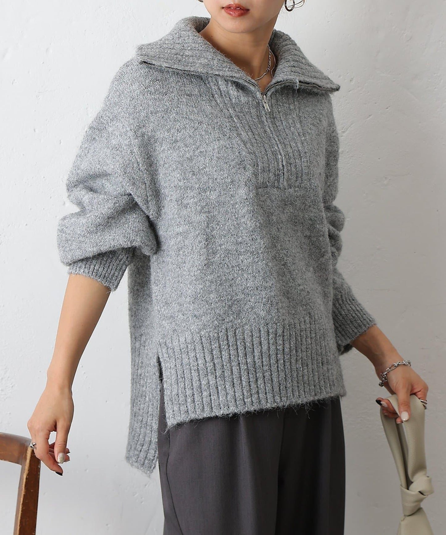 羊駝絨感半拉鍊套頭衫