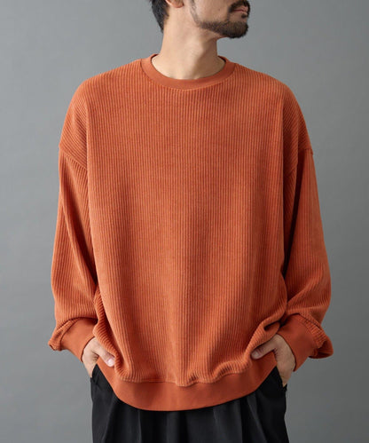 剪裁燈芯絨圓領衫