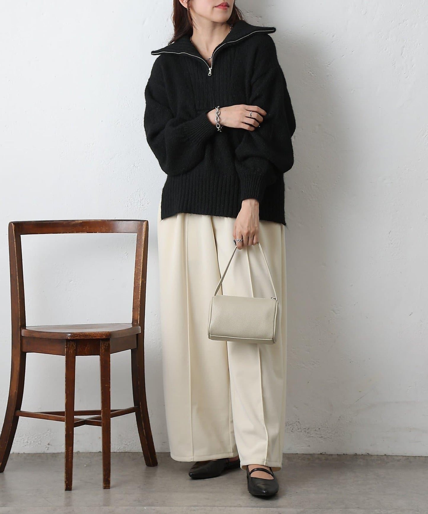 羊駝絨感半拉鍊套頭衫