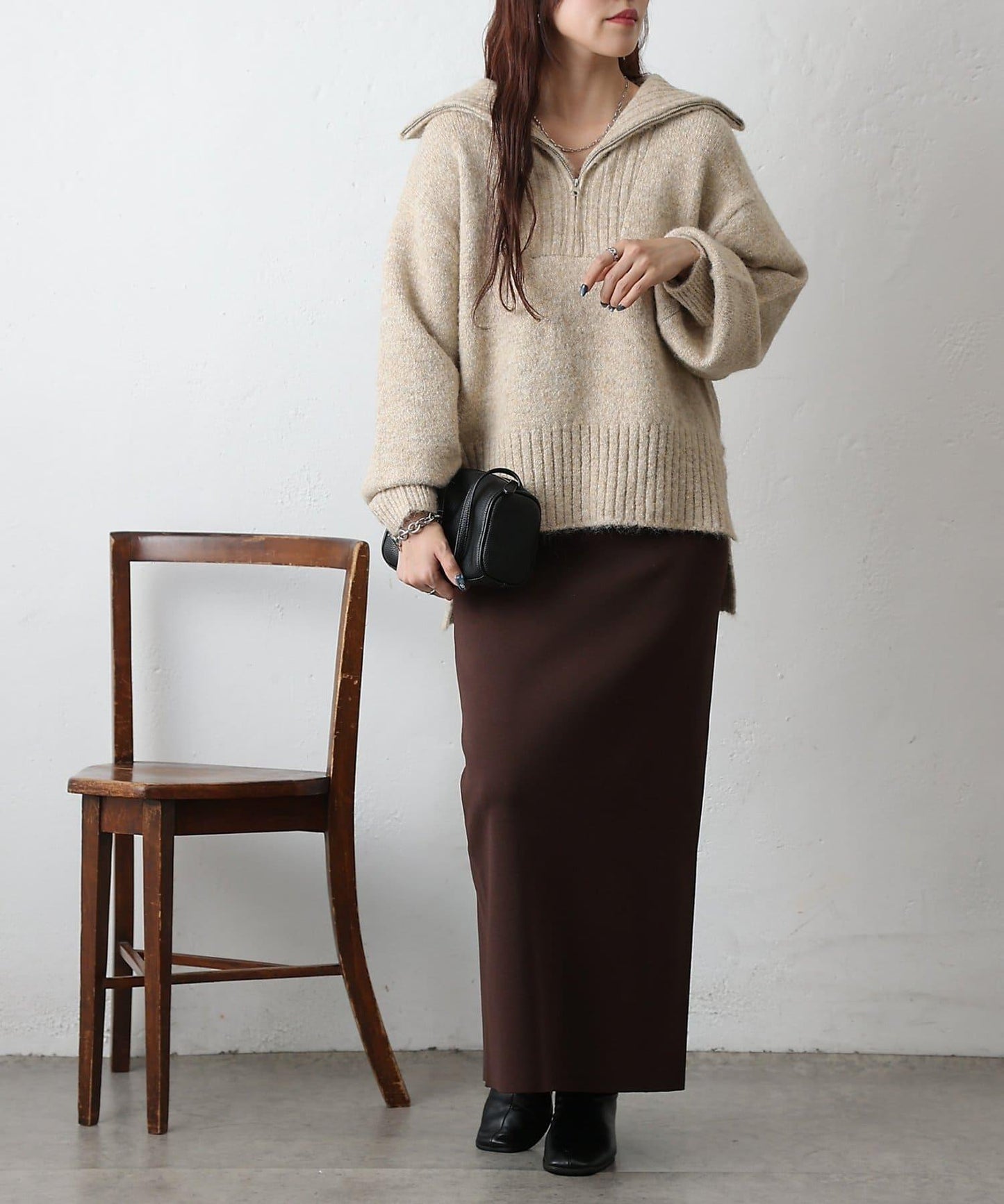 羊駝絨感半拉鍊套頭衫