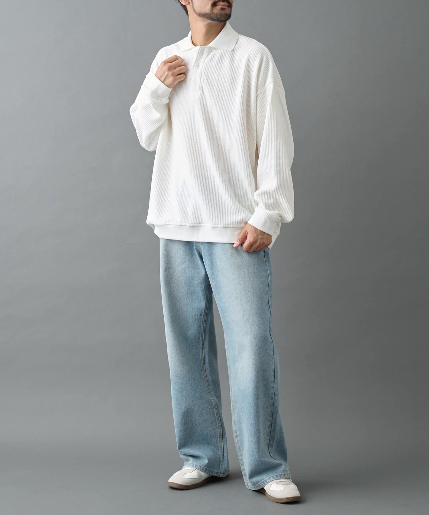 燈芯絨剪裁長袖POLO衫