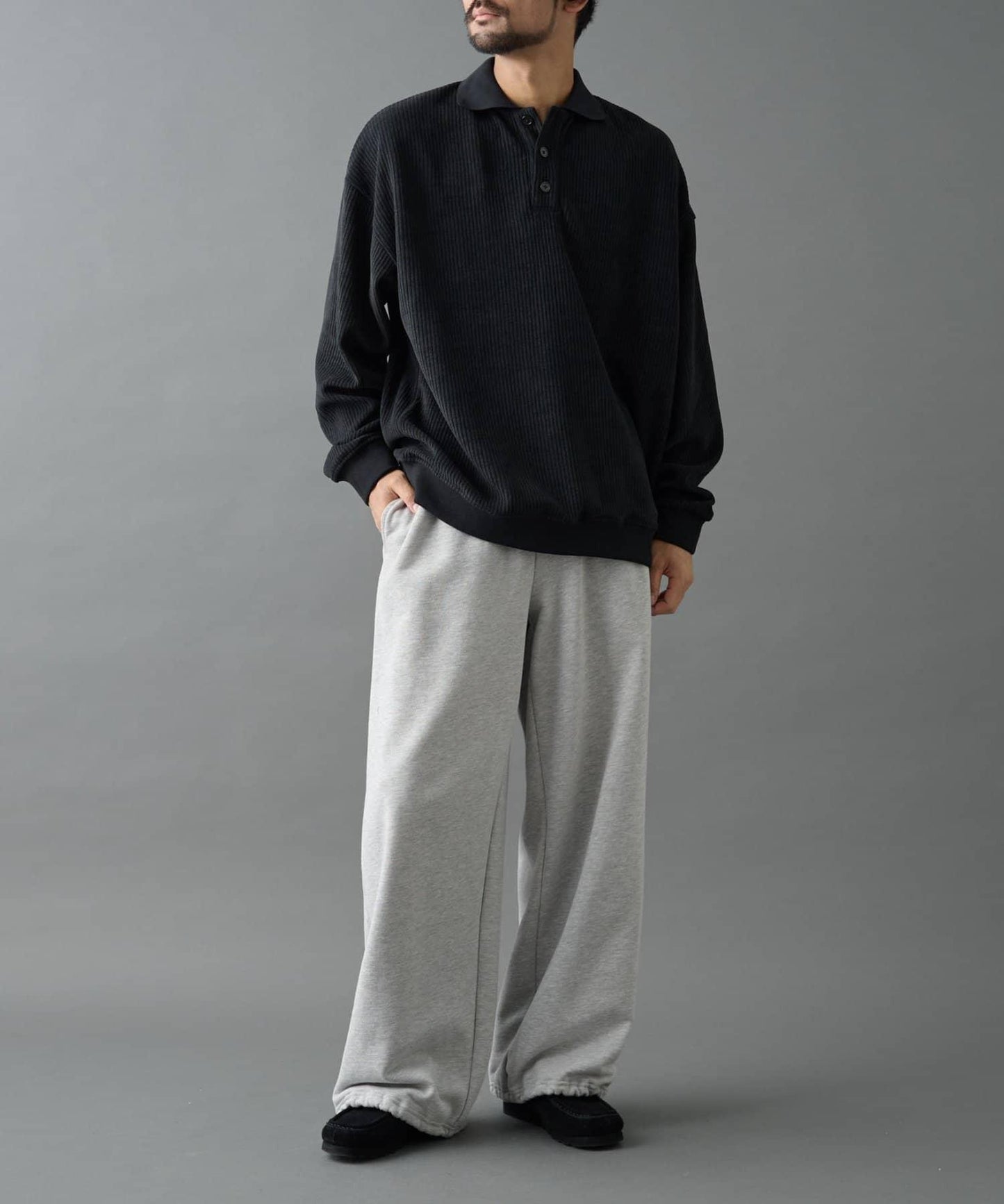 燈芯絨剪裁長袖POLO衫