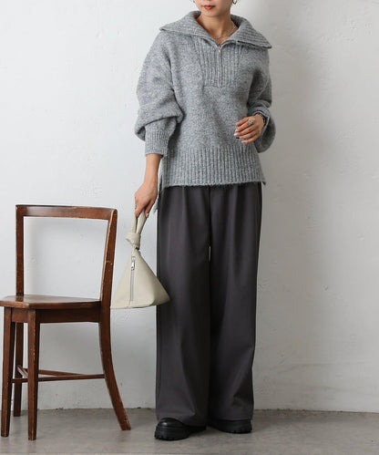 羊駝絨感半拉鍊套頭衫