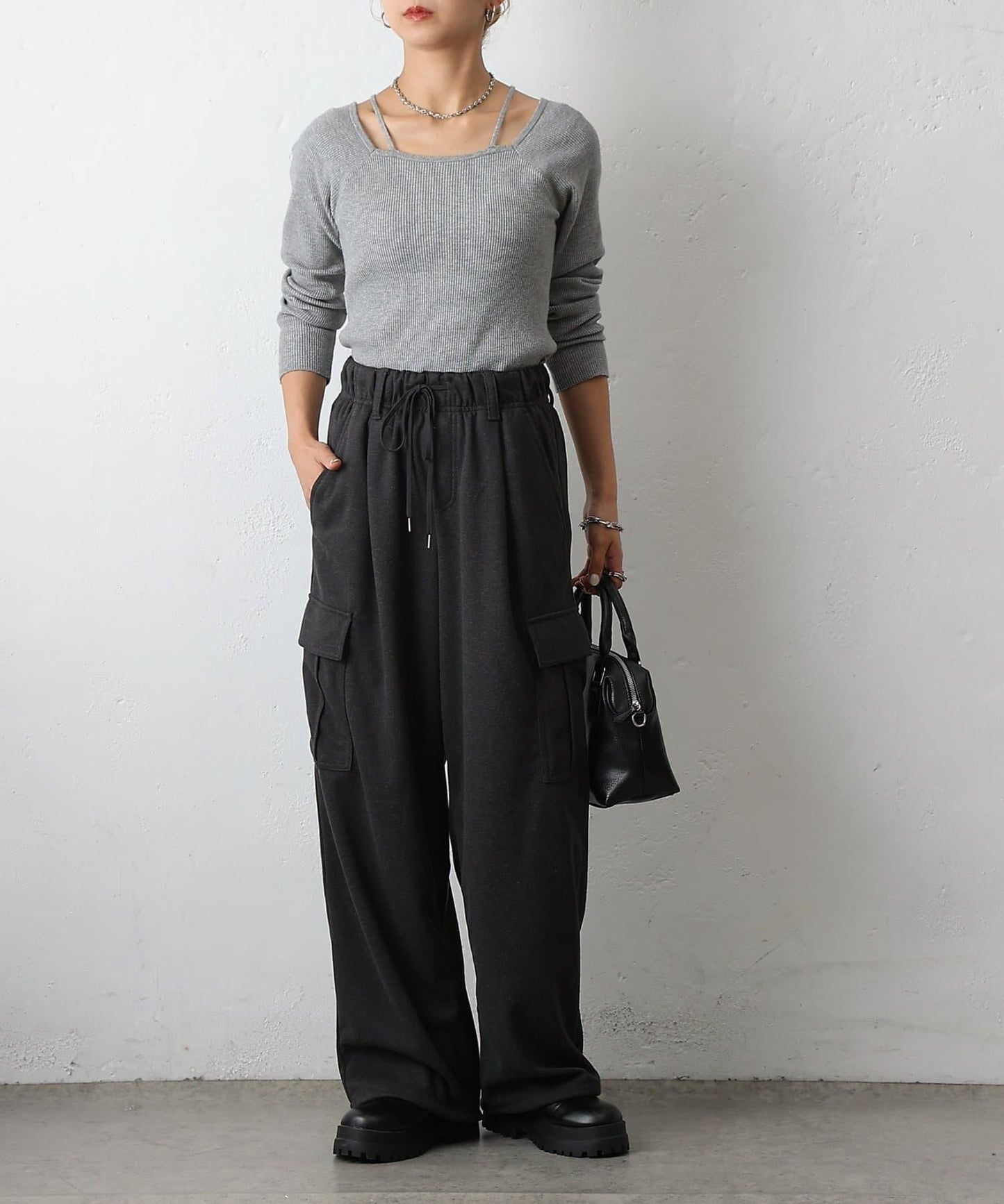 羊毛感針織工裝褲