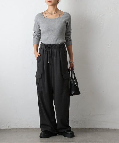 羊毛感針織工裝褲