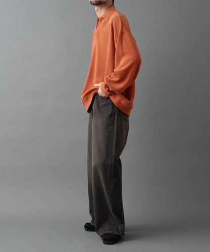 燈芯絨剪裁長袖POLO衫