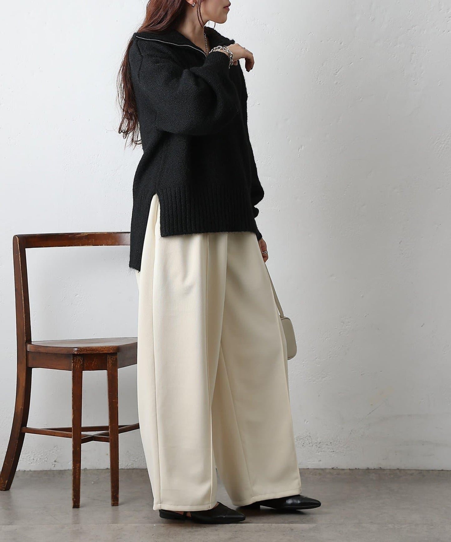 羊駝絨感半拉鍊套頭衫