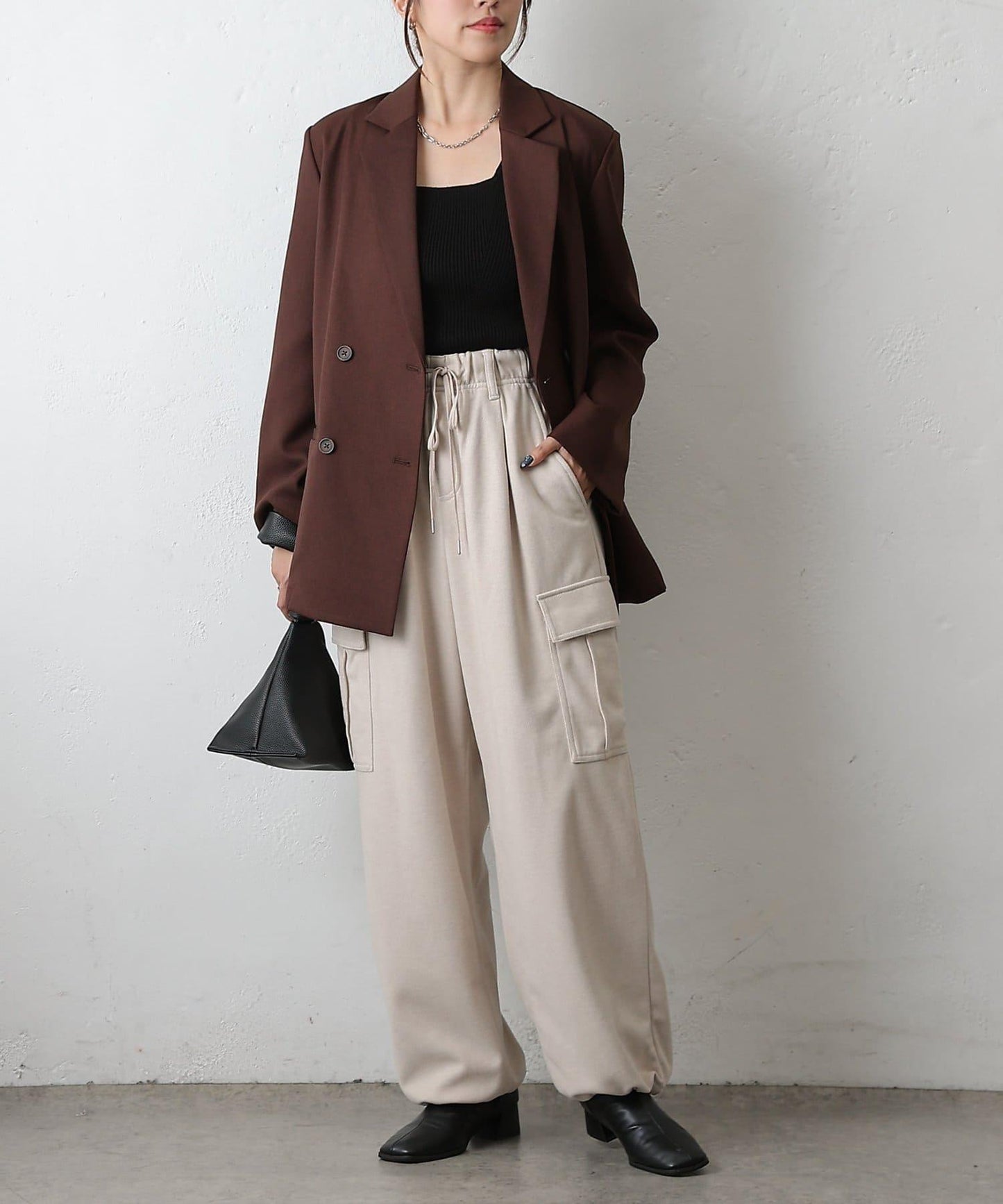 羊毛感針織工裝褲