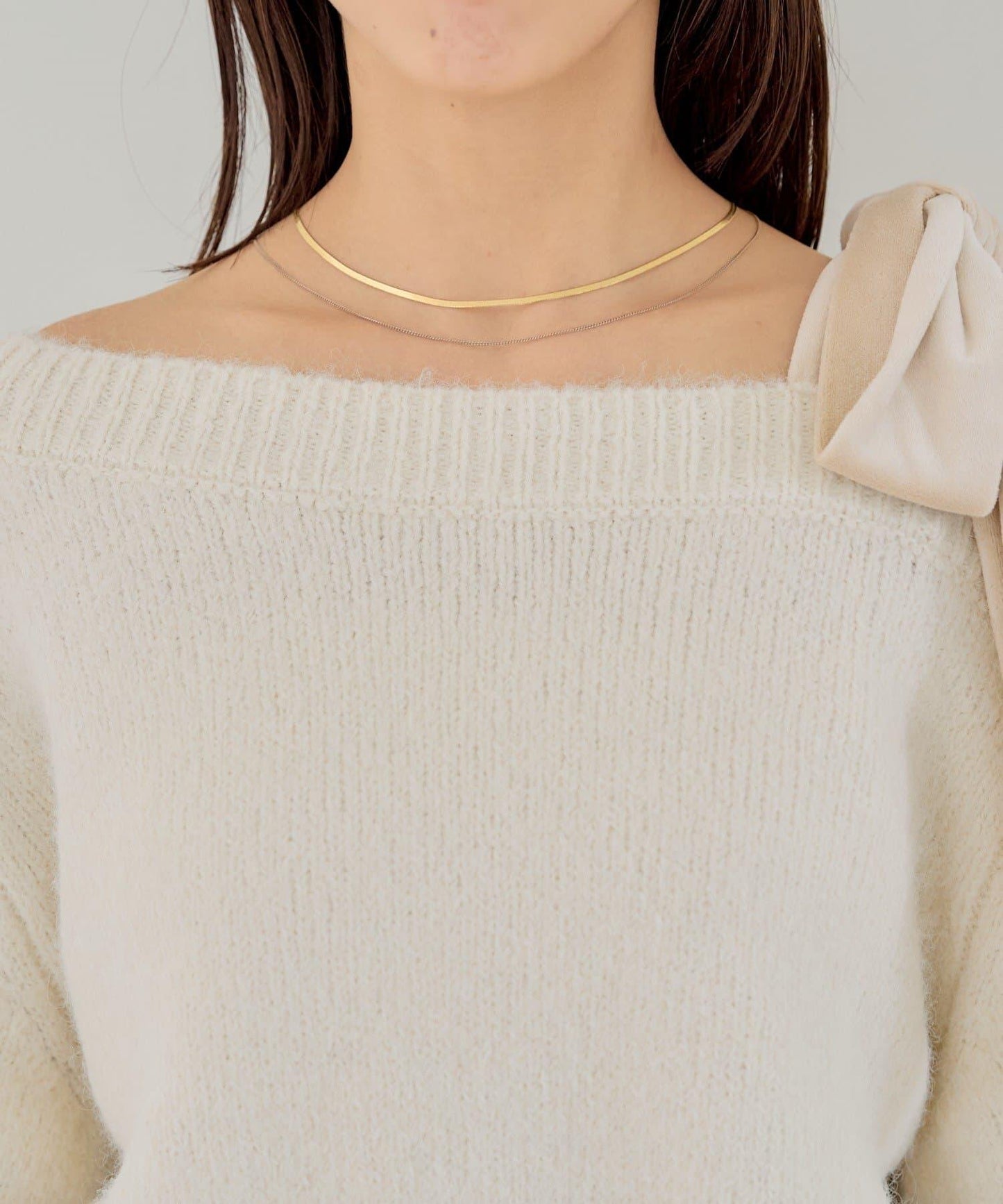 【復刻】天鵝絨蝴蝶結單肩寬鬆針織衫