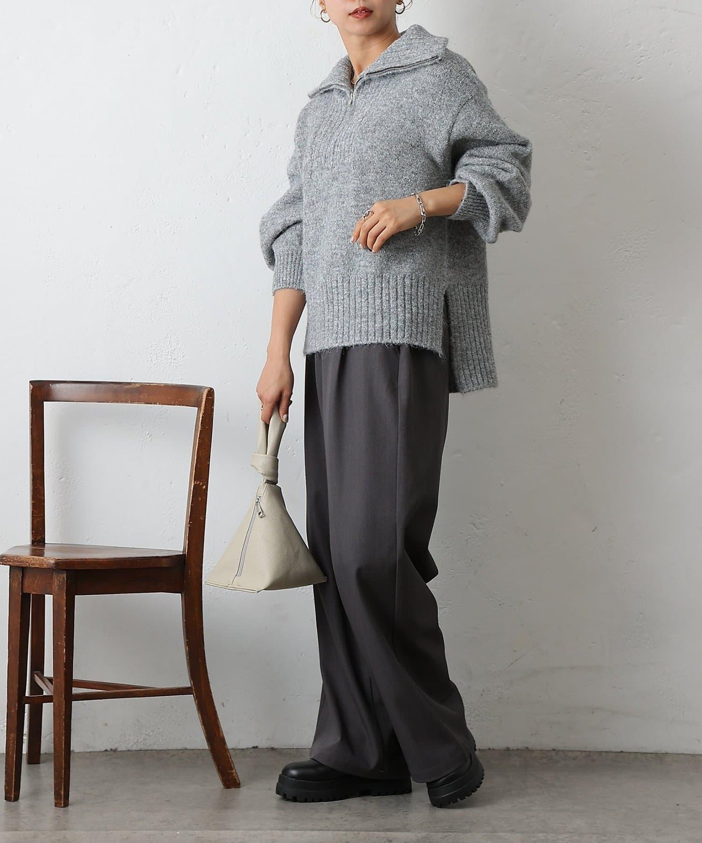 羊駝絨感半拉鍊套頭衫