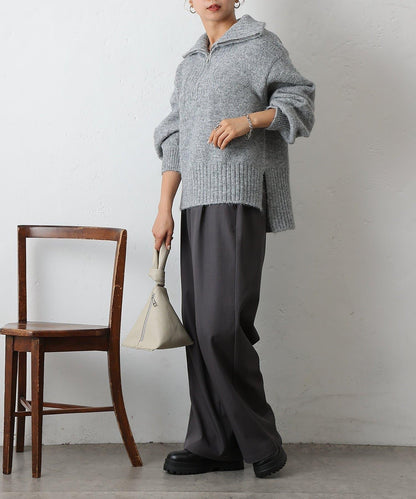 羊駝絨感半拉鍊套頭衫