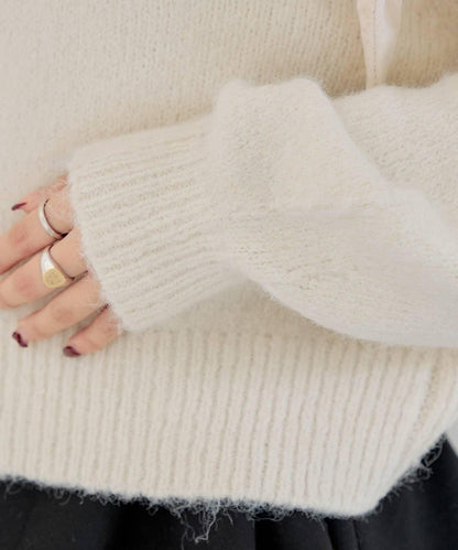 【復刻】天鵝絨蝴蝶結單肩寬鬆針織衫