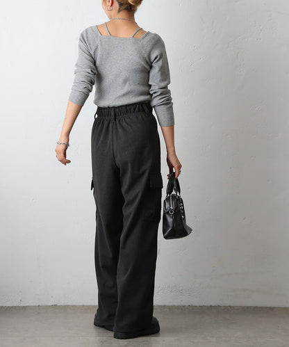 羊毛感針織工裝褲