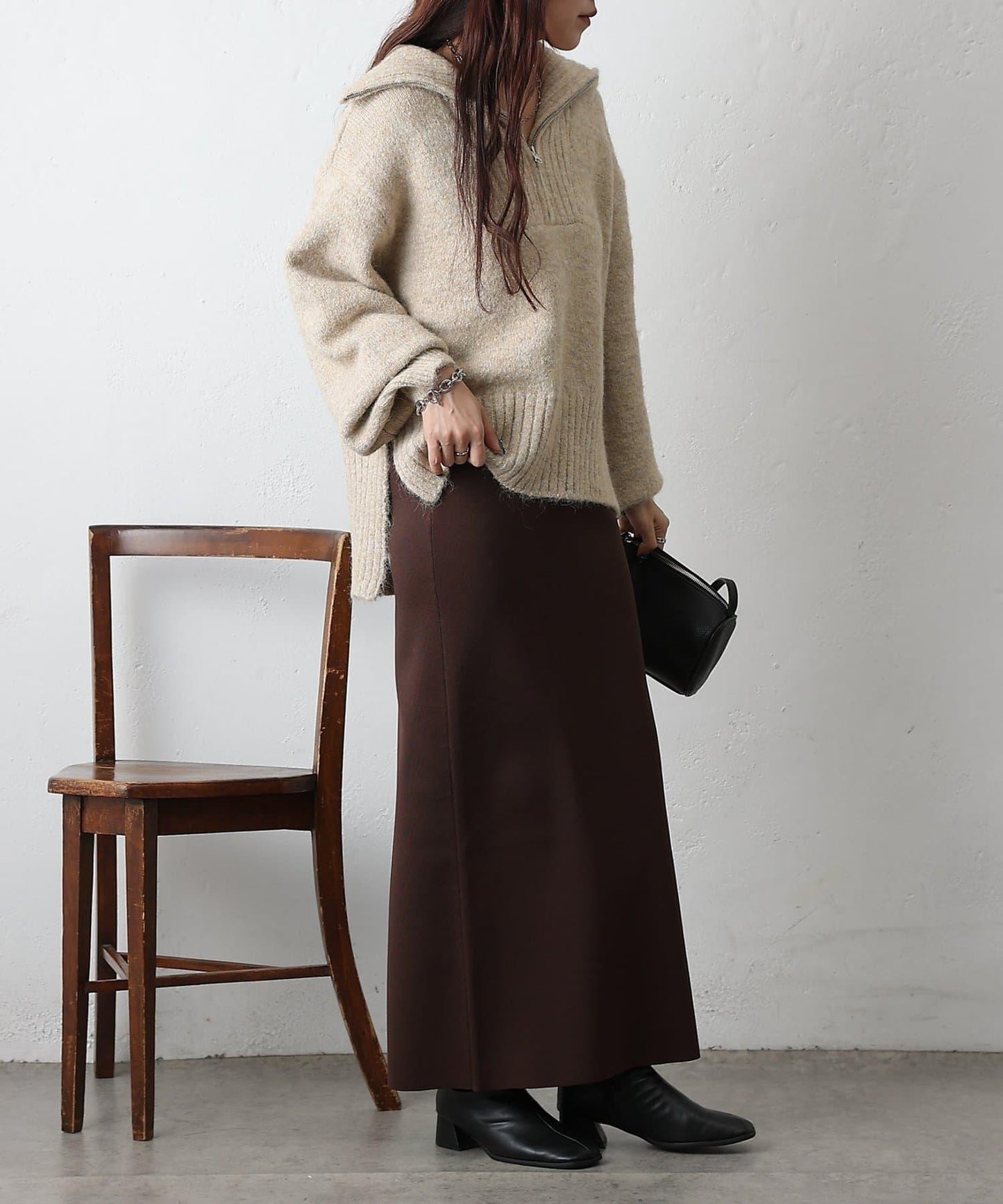 羊駝絨感半拉鍊套頭衫