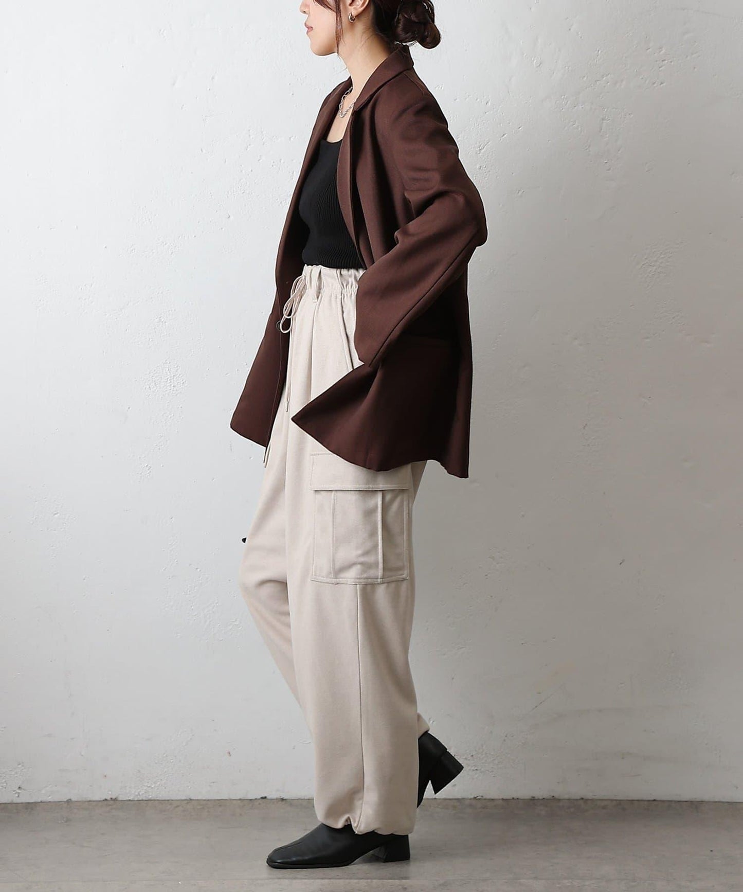 羊毛感針織工裝褲