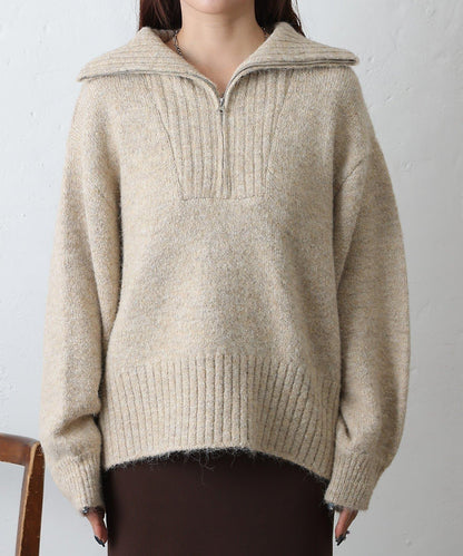 羊駝絨感半拉鍊套頭衫