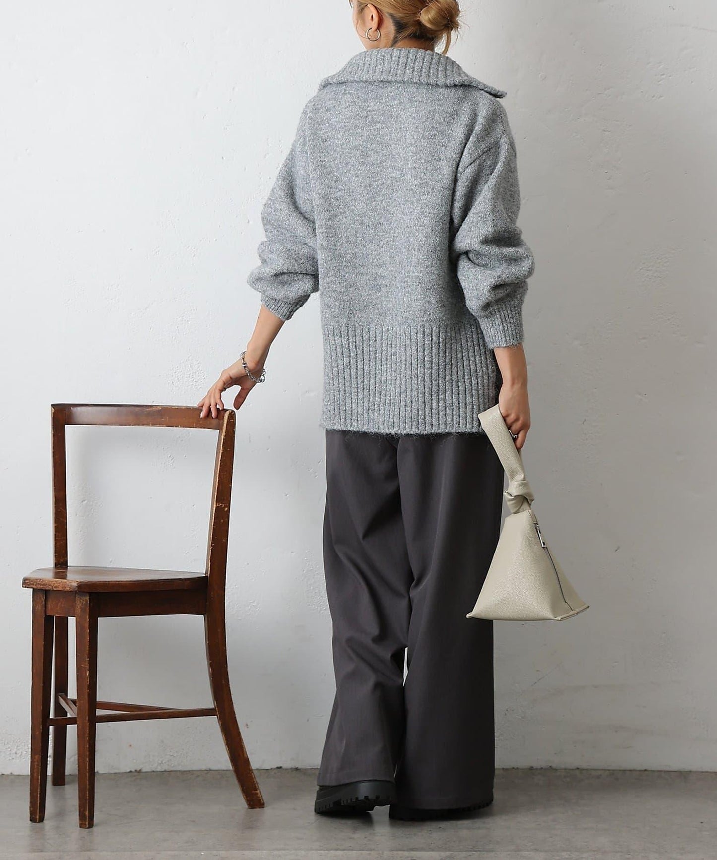 羊駝絨感半拉鍊套頭衫