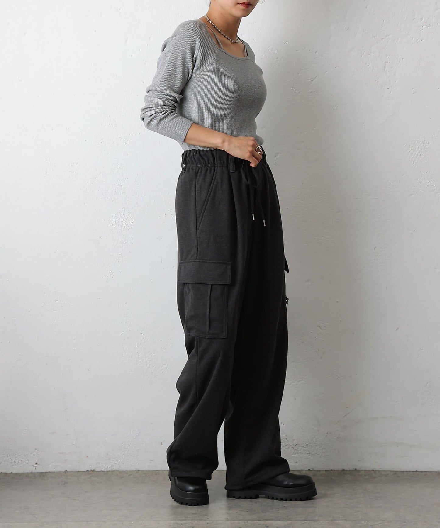 羊毛感針織工裝褲