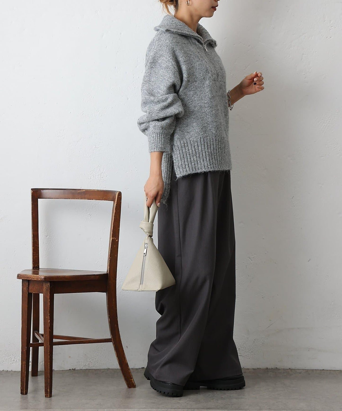 羊駝絨感半拉鍊套頭衫