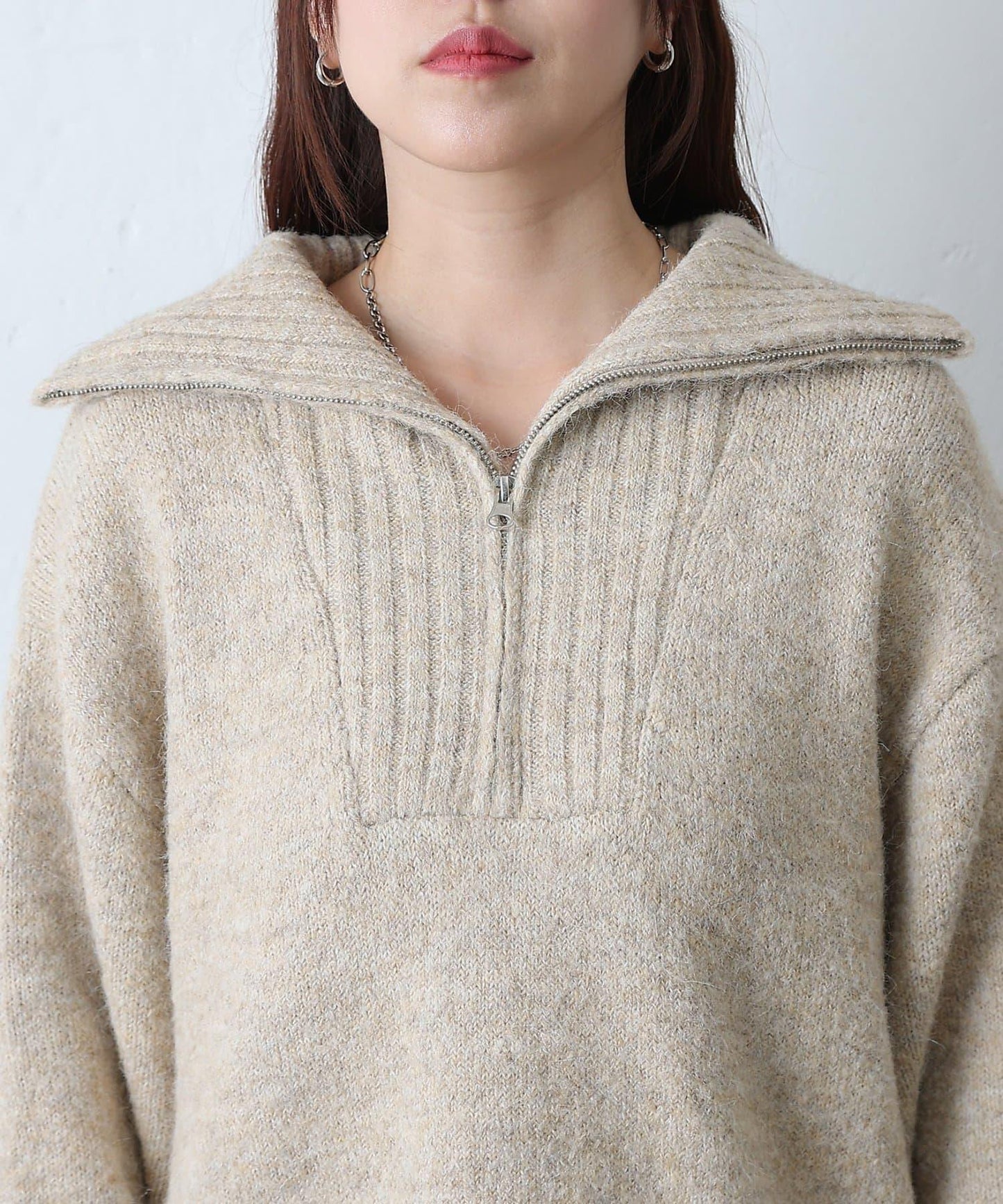 羊駝絨感半拉鍊套頭衫
