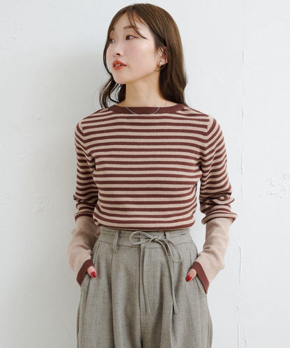 【4色可選】B 條紋指孔針織上衣