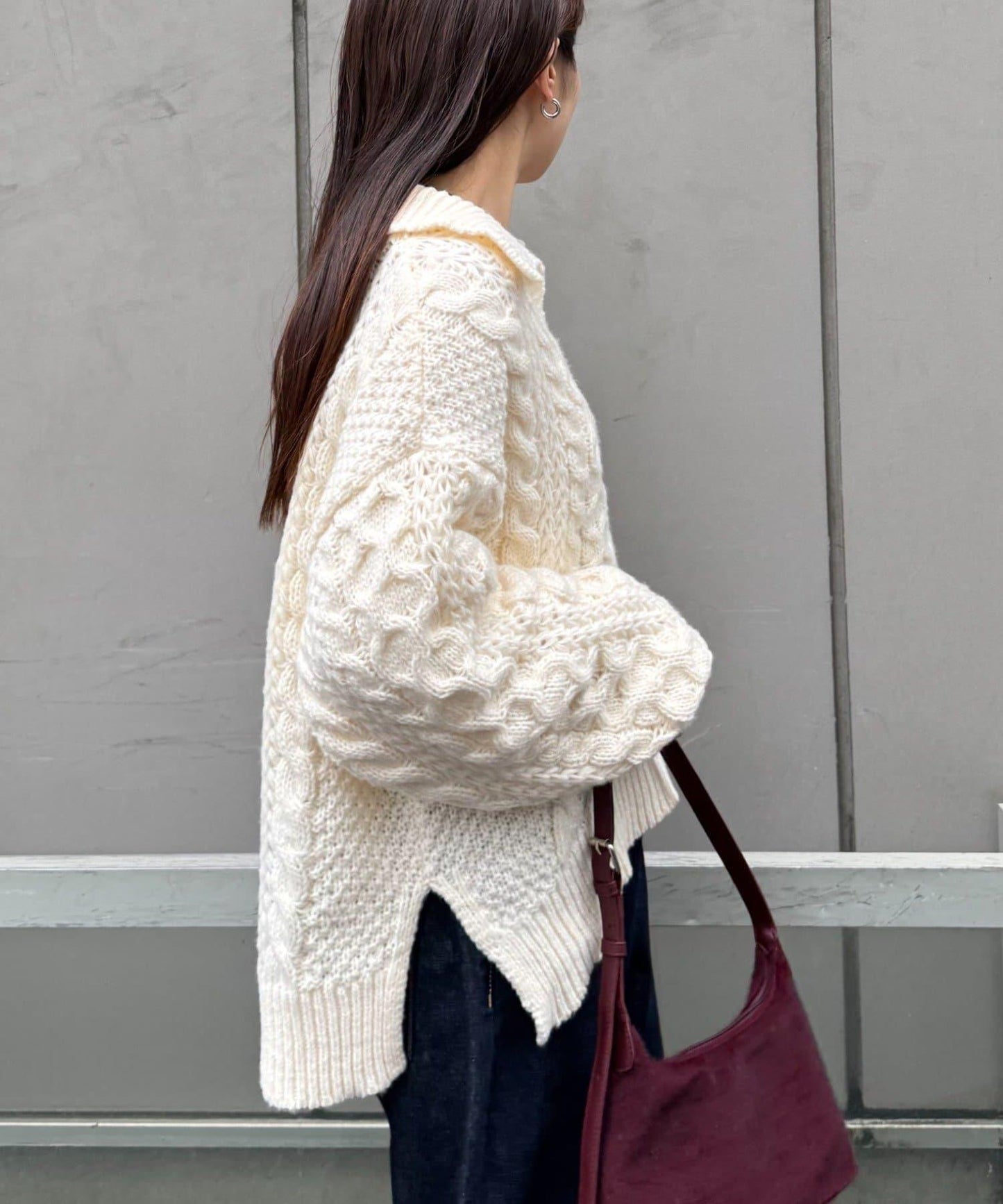 翻領針織麻花毛衣