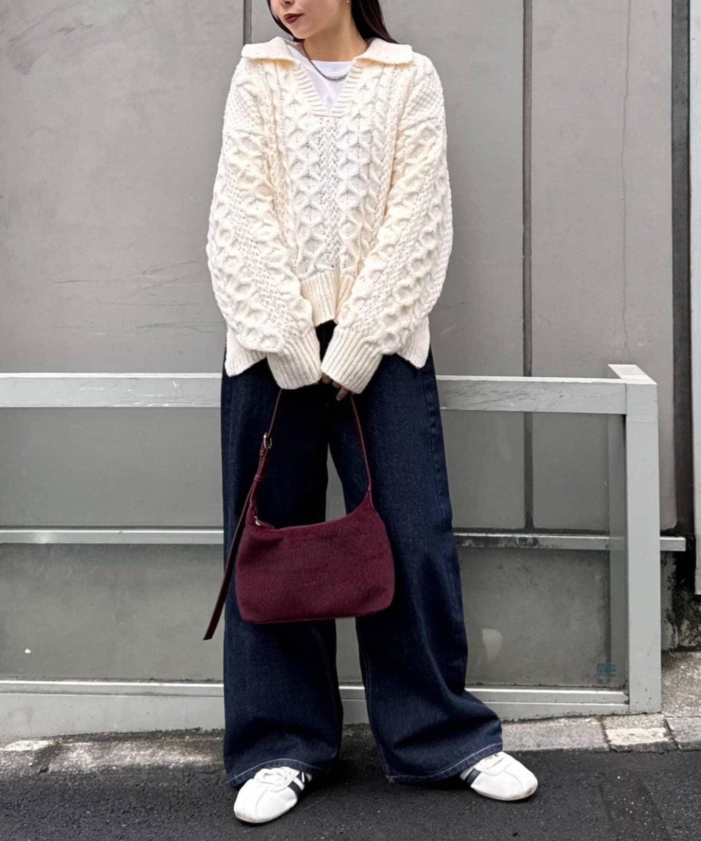 翻領針織麻花毛衣