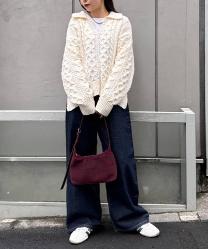 翻領針織麻花毛衣