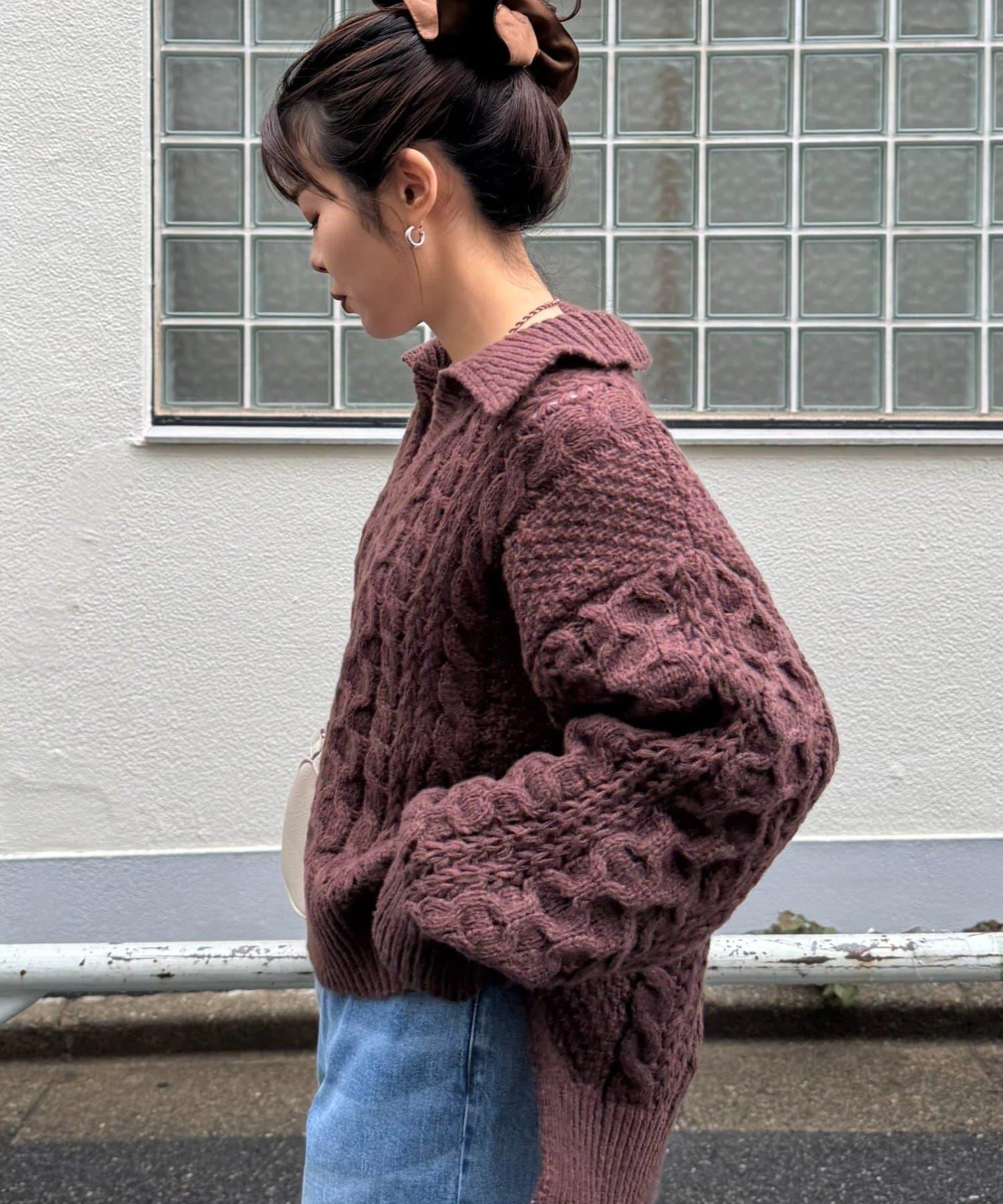 翻領針織麻花毛衣