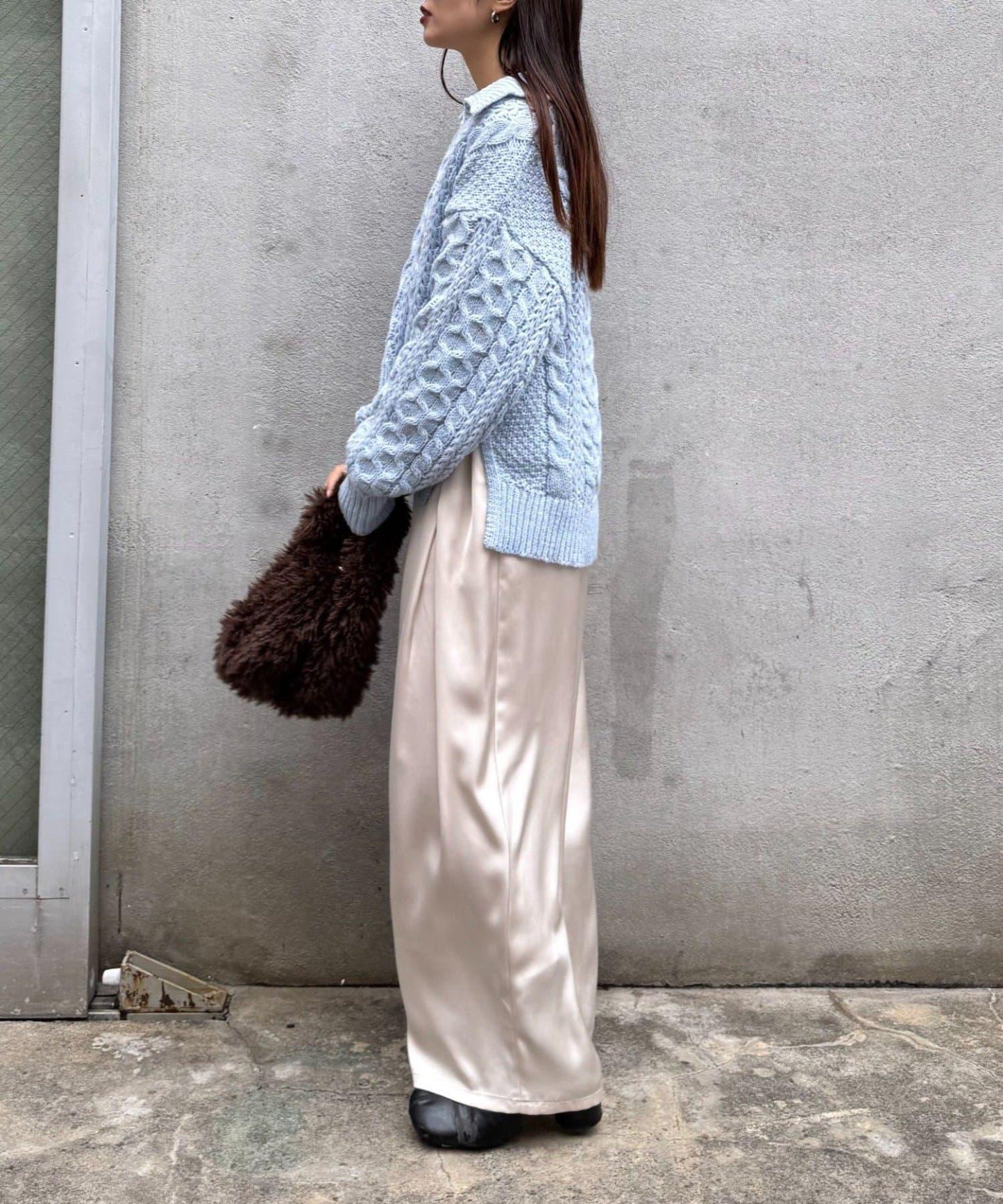 翻領針織麻花毛衣