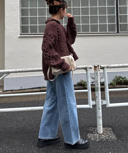 翻領針織麻花毛衣