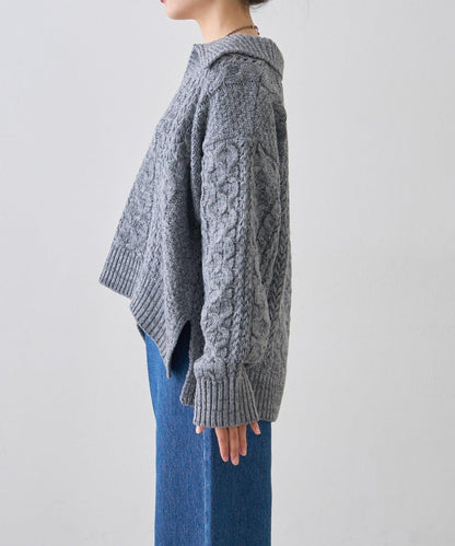 翻領針織麻花毛衣