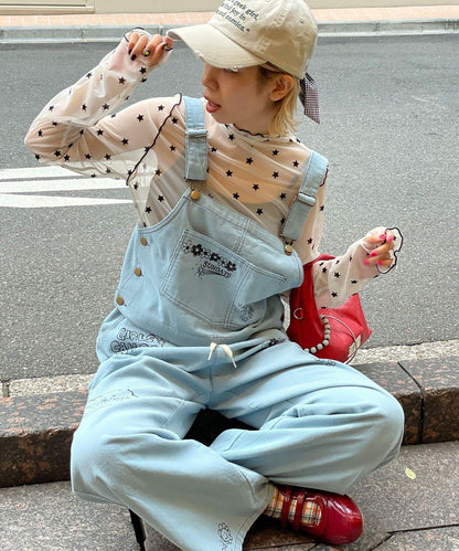 【HELLO.SANFRANCISCO/ハローサンフランシスコ】多穿法塗鴉燈芯絨拼色縫線揹帶褲