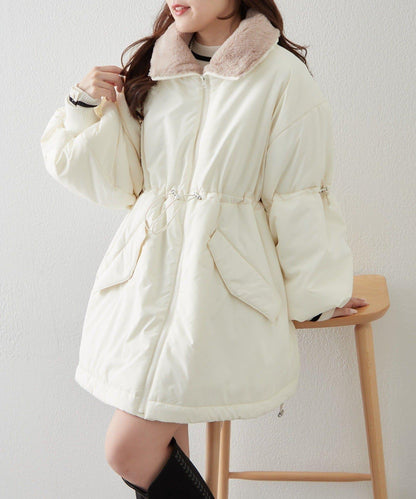 帶毛領抽繩中棉夾克