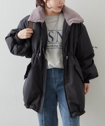 帶毛領抽繩中棉夾克