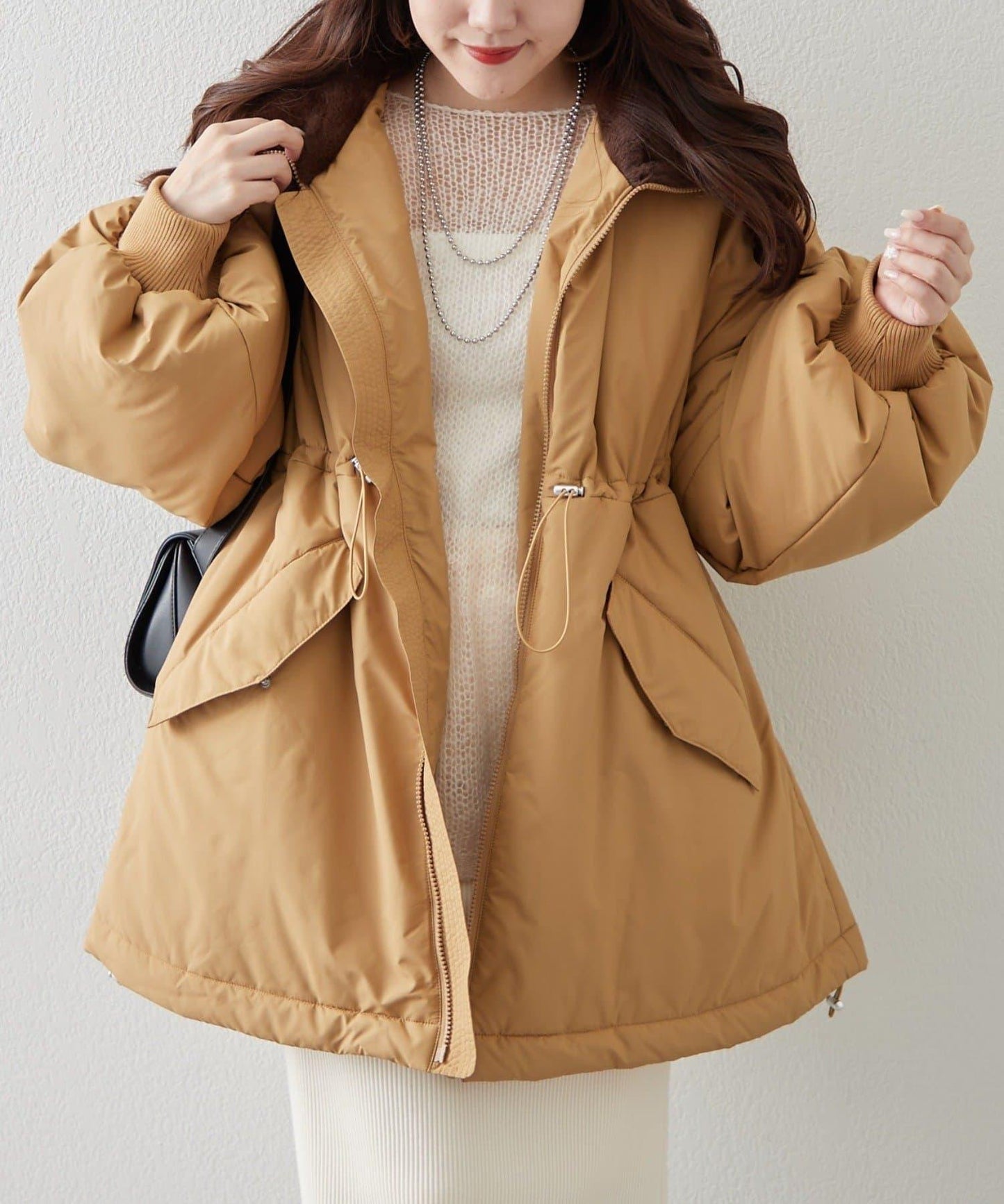 帶毛領抽繩中棉夾克