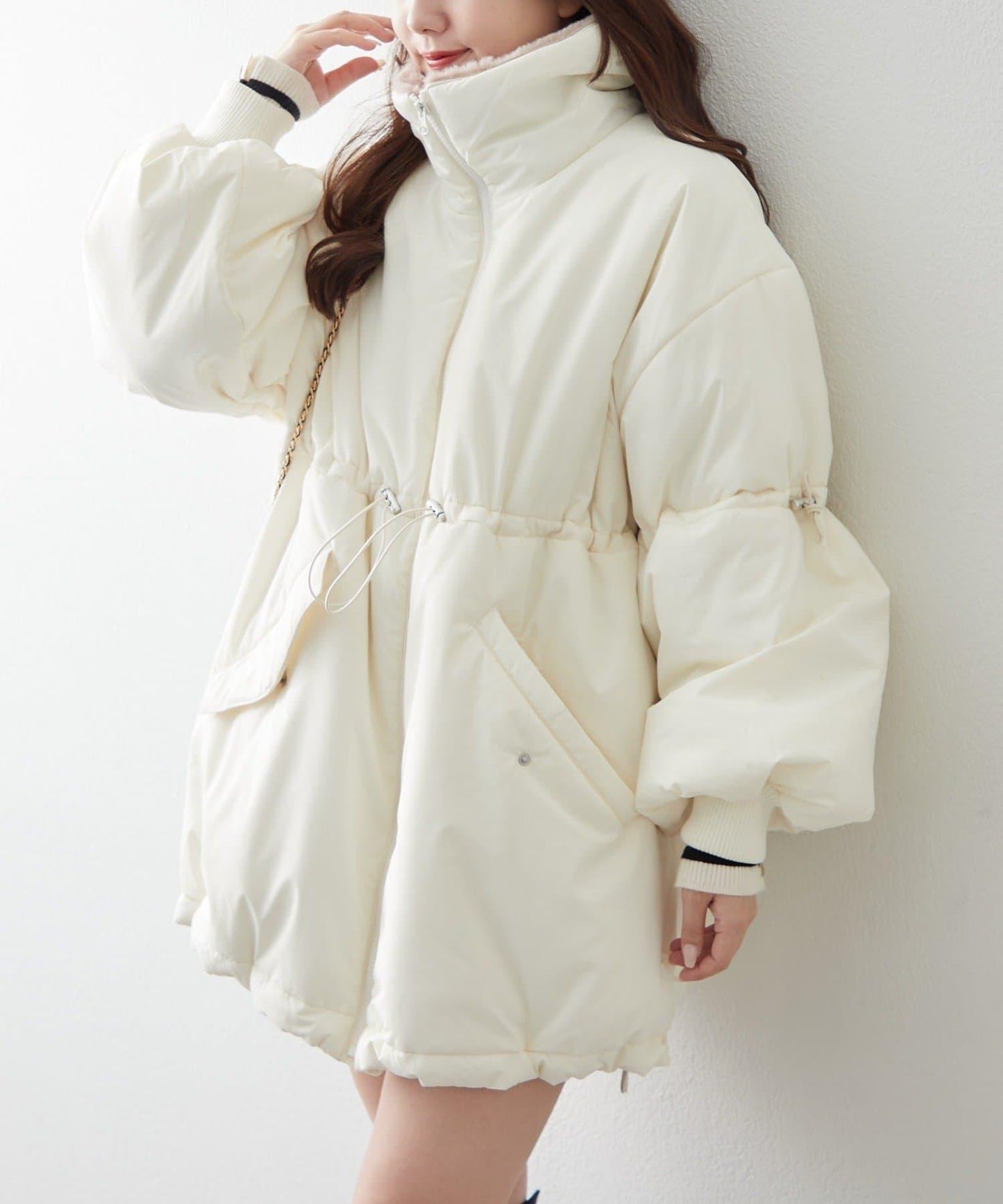 帶毛領抽繩中棉夾克