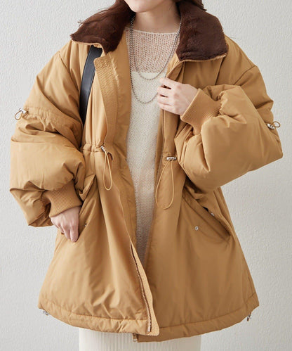 帶毛領抽繩中棉夾克