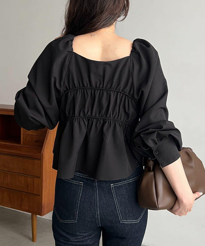 繫帶荷葉邊上衣