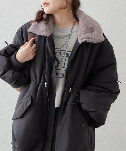 帶毛領抽繩中棉夾克