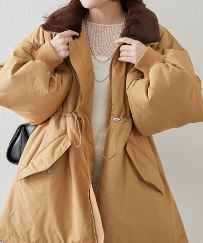 帶毛領抽繩中棉夾克