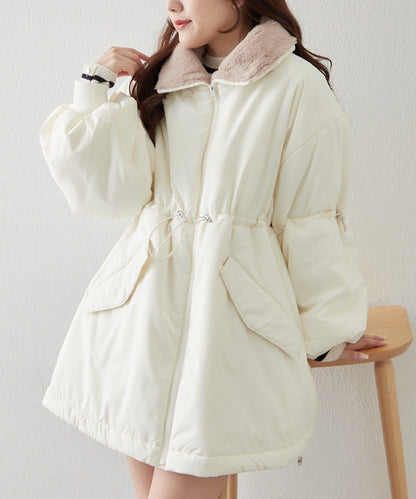 帶毛領抽繩中棉夾克